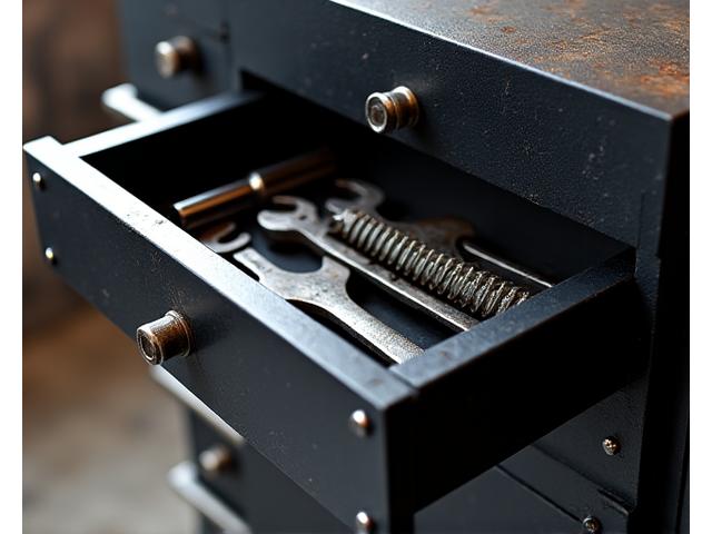 Heavy-duty metal modular drawer unit for industrial use.